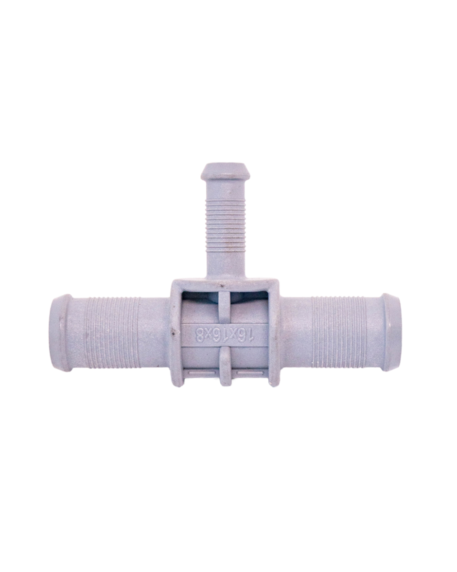 Plastic tee connector for low-pressure gases and liquids