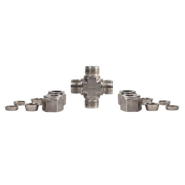 Conector Cruz NPT x 1/2" OD, en Acero Inoxidable